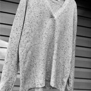 Chic Speckled V-Neck with hoodie Sweater